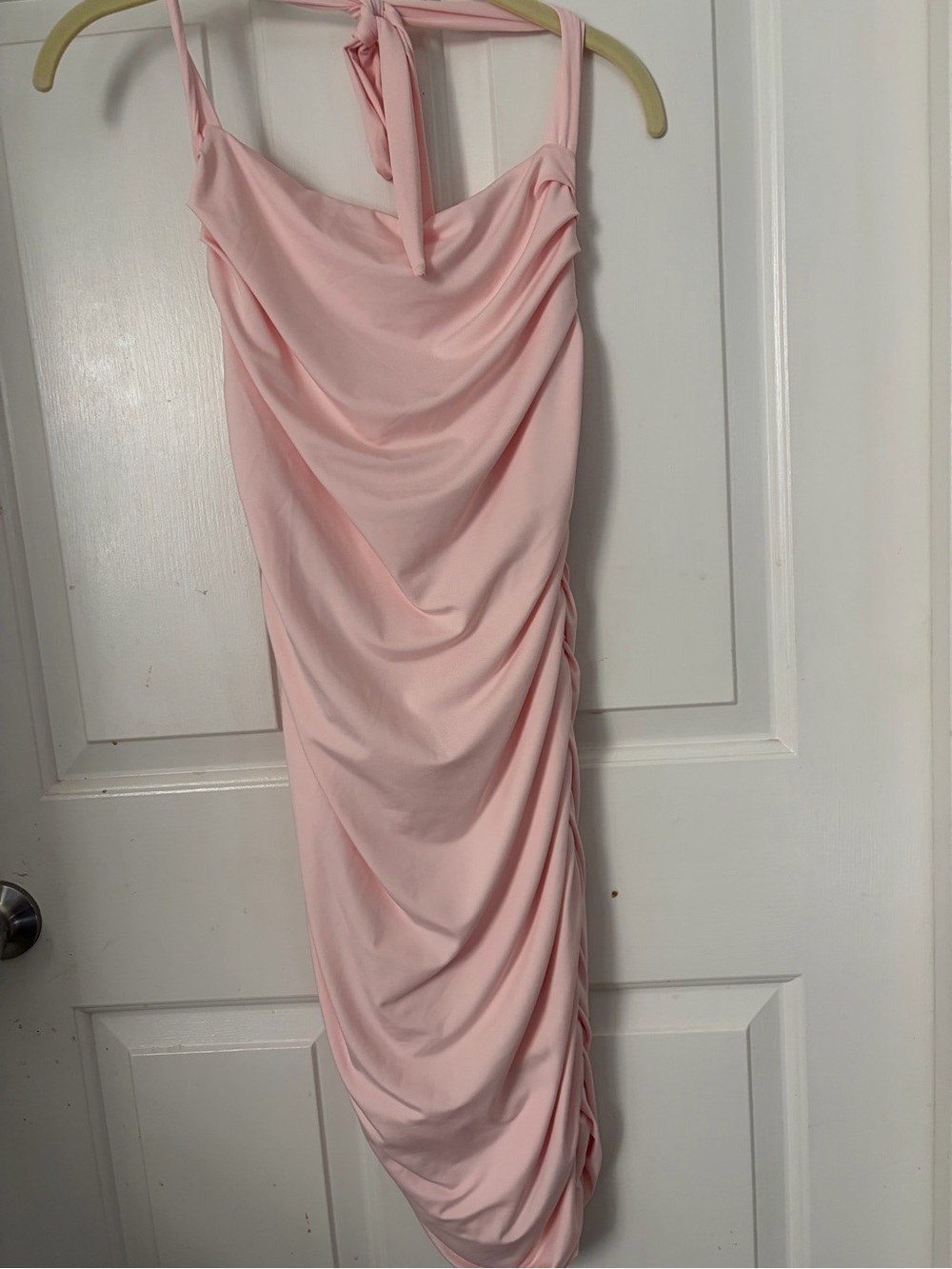 Draped Pink Halter Midi Dress